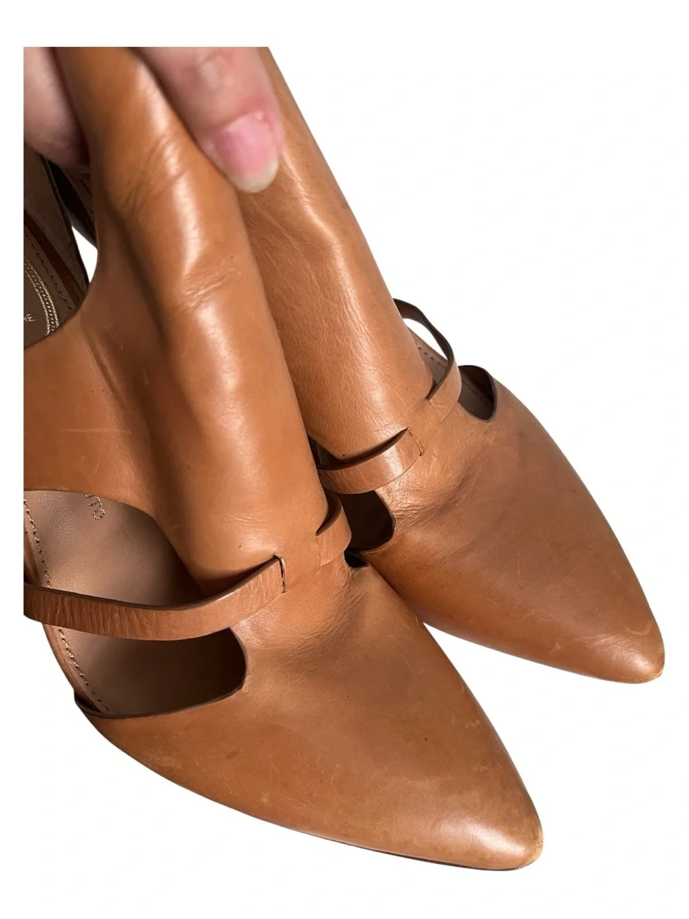 Vince Camuto Cognac Leather Pointed Toe Cutout Block Heel Pumps Sz 10